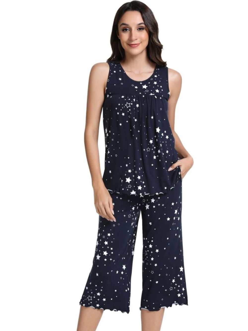 Bamboo Viscose Pajamas for Women Sets Cooling Capri Sleepwear